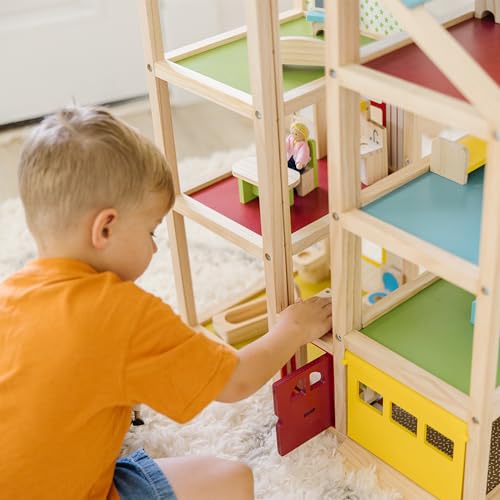 Wooden Dollhouse with 15 pcs Furniture V93855