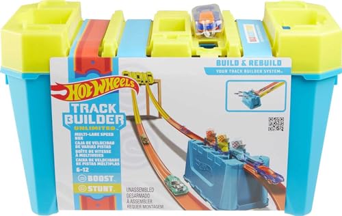 Multi-Lane Speed Box Toy Car Track Builder Playset with 18 Component Parts & 2 1:64 Scale Vehicles H107953