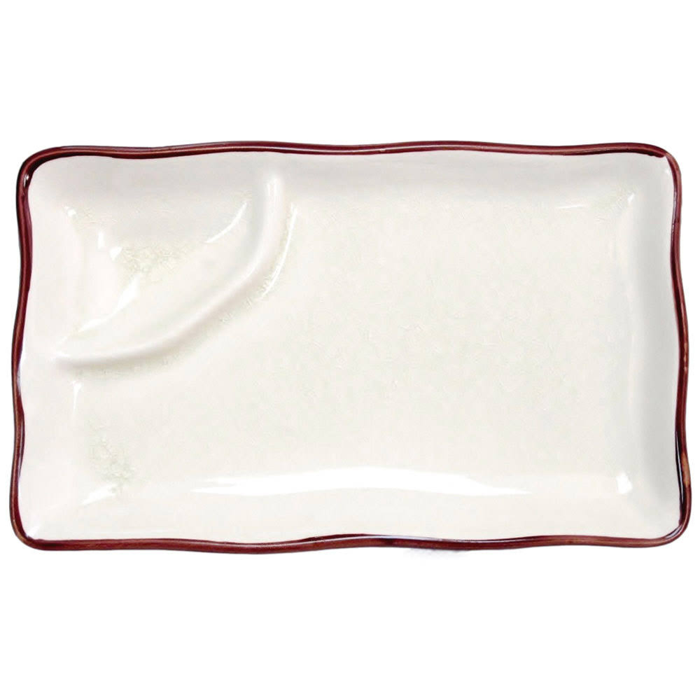 Creamy White Rectangular Plate with Triangular Sauce Compartment, Box of 24 F855