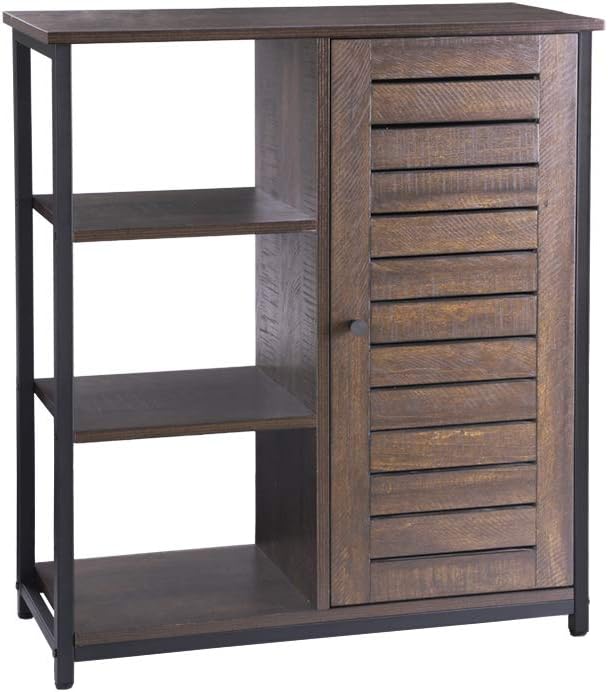 Narrow Bathroom Storage Cabinet with Shutter Door, Retro Espresso L3984
