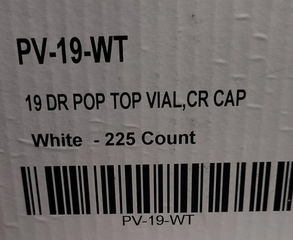 225 Pc White 19 Dram Pop Top Vial Child Resistant Cap Pill Container B143723