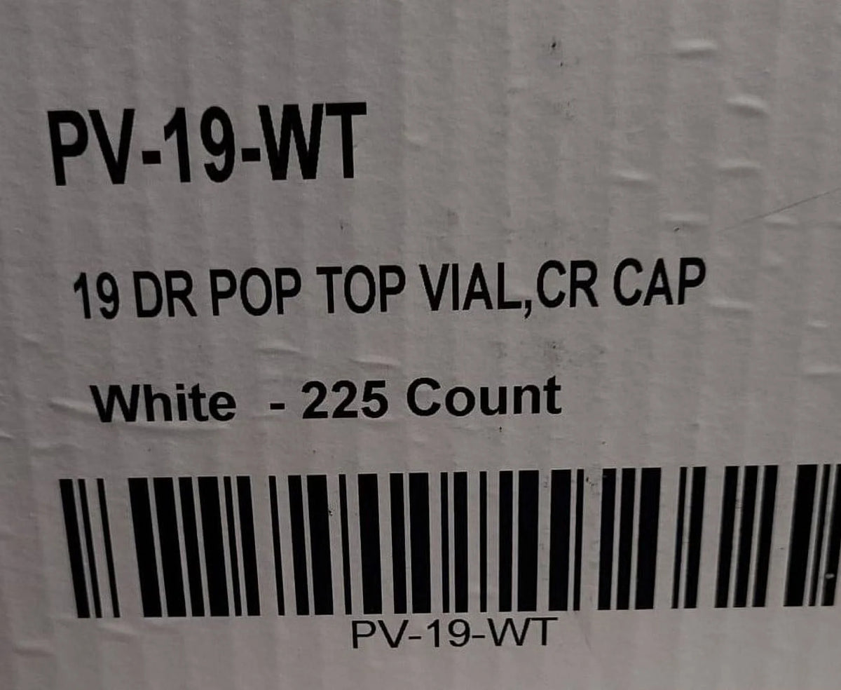 225 Pc White 19 Dram Pop Top Vial Child Resistant Cap Pill Container B143723