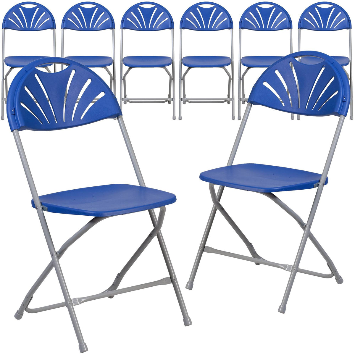 Blue Plastic Fan Back Folding Chair H15874