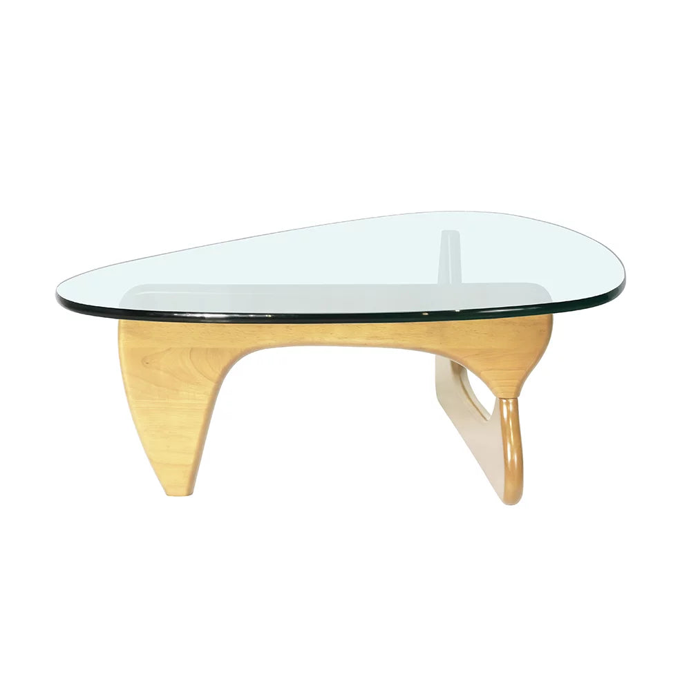 Modern Triangle Coffee Table Glass Top Wood Base S787520