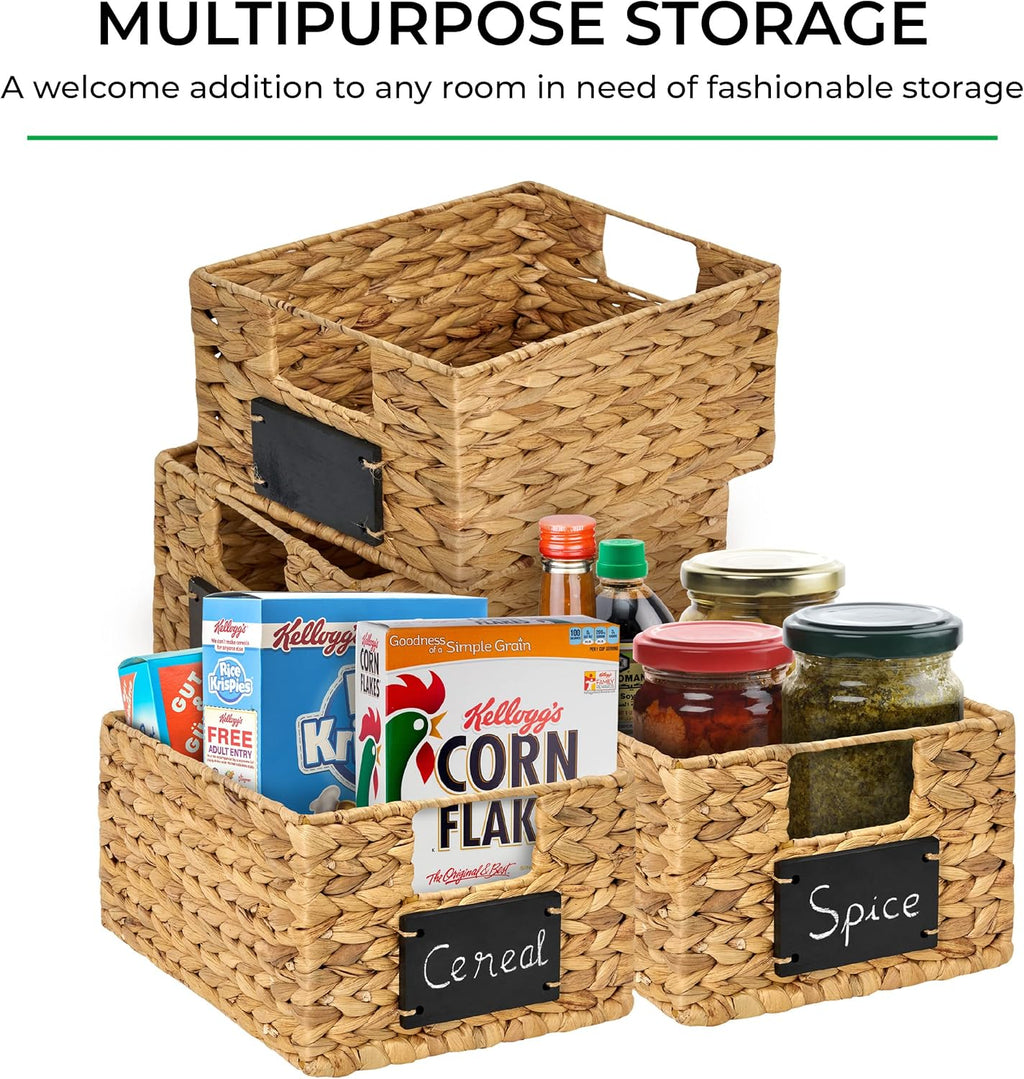 6 Pcs Natural Water Hyacinth Woven Storage Baskets with Handles T604255