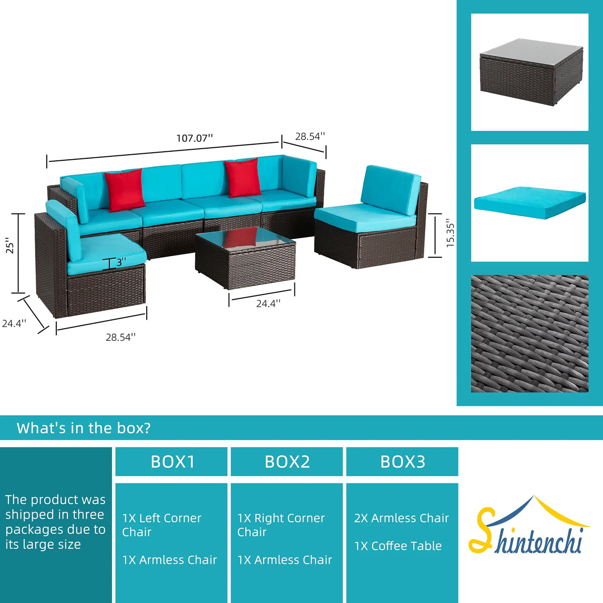 6 Pieces All-Weather PE Rattan Wicker Patio Sofa Set F159