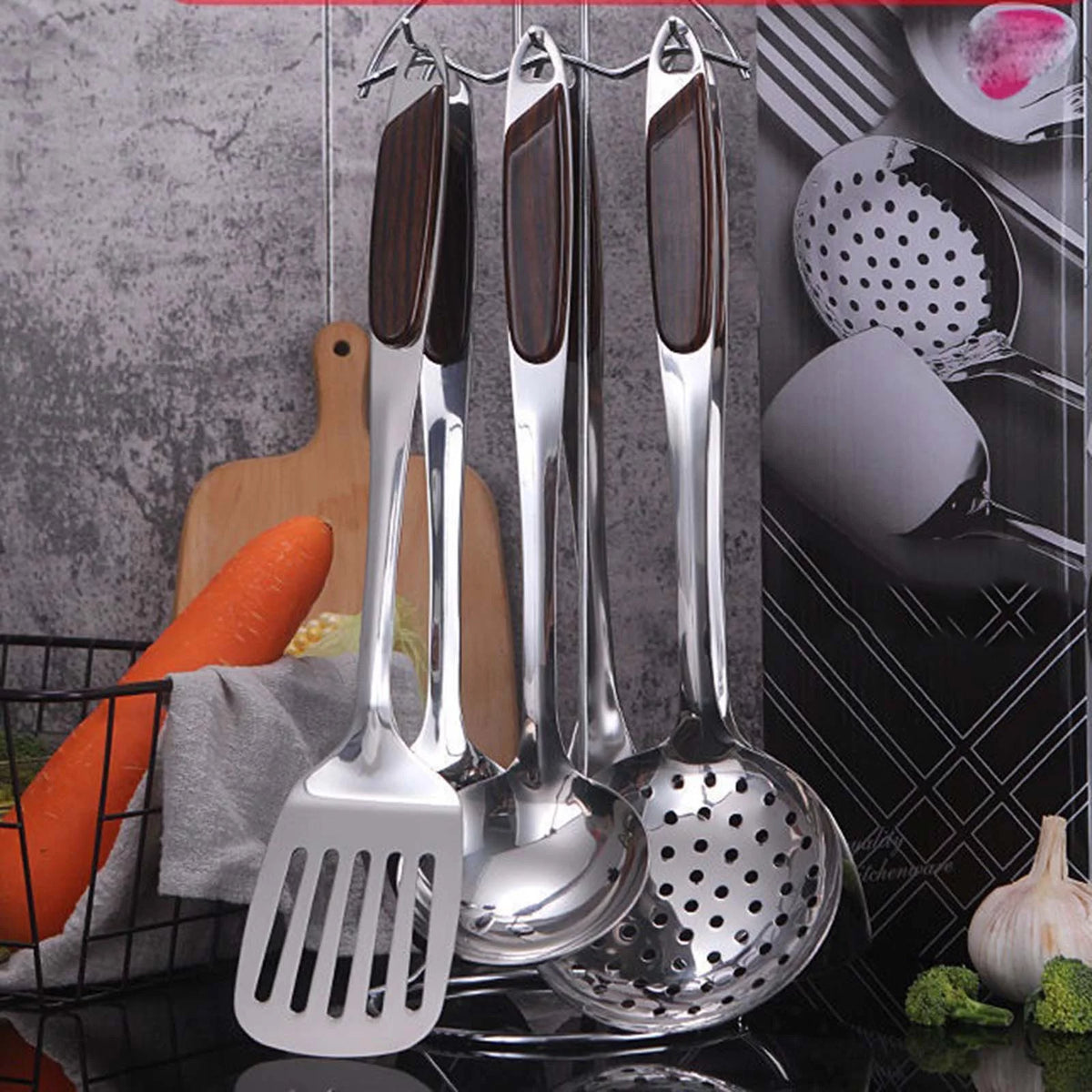 6 Pcs Stainless Steel Cooking Utensils Set with Holder I6226