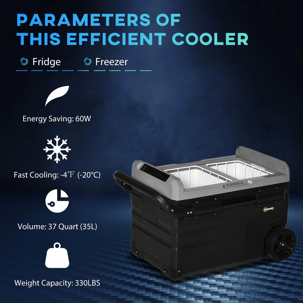 12 V 2 Zone 37 Quart Portable Compressor Electric Cooler with Wheels R8334