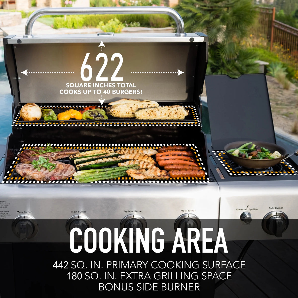 Stainless Steel/Black 4-Burner Propane Gas Grill with Side Burner F44219