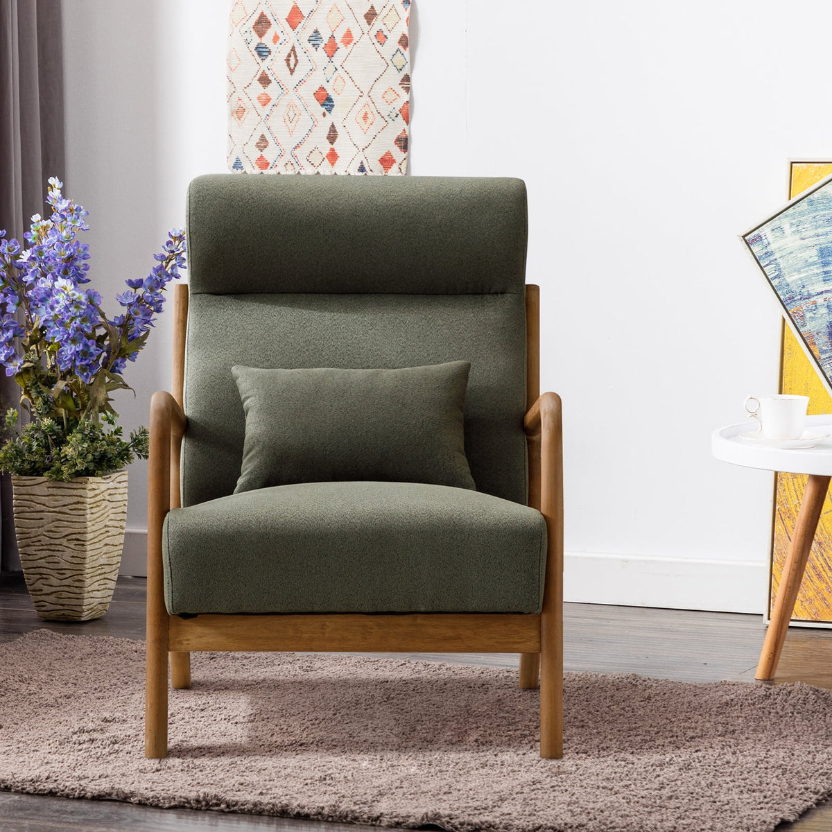 Mid-Century Modern Green Upholstered Accent Chair with Pillow F193111
