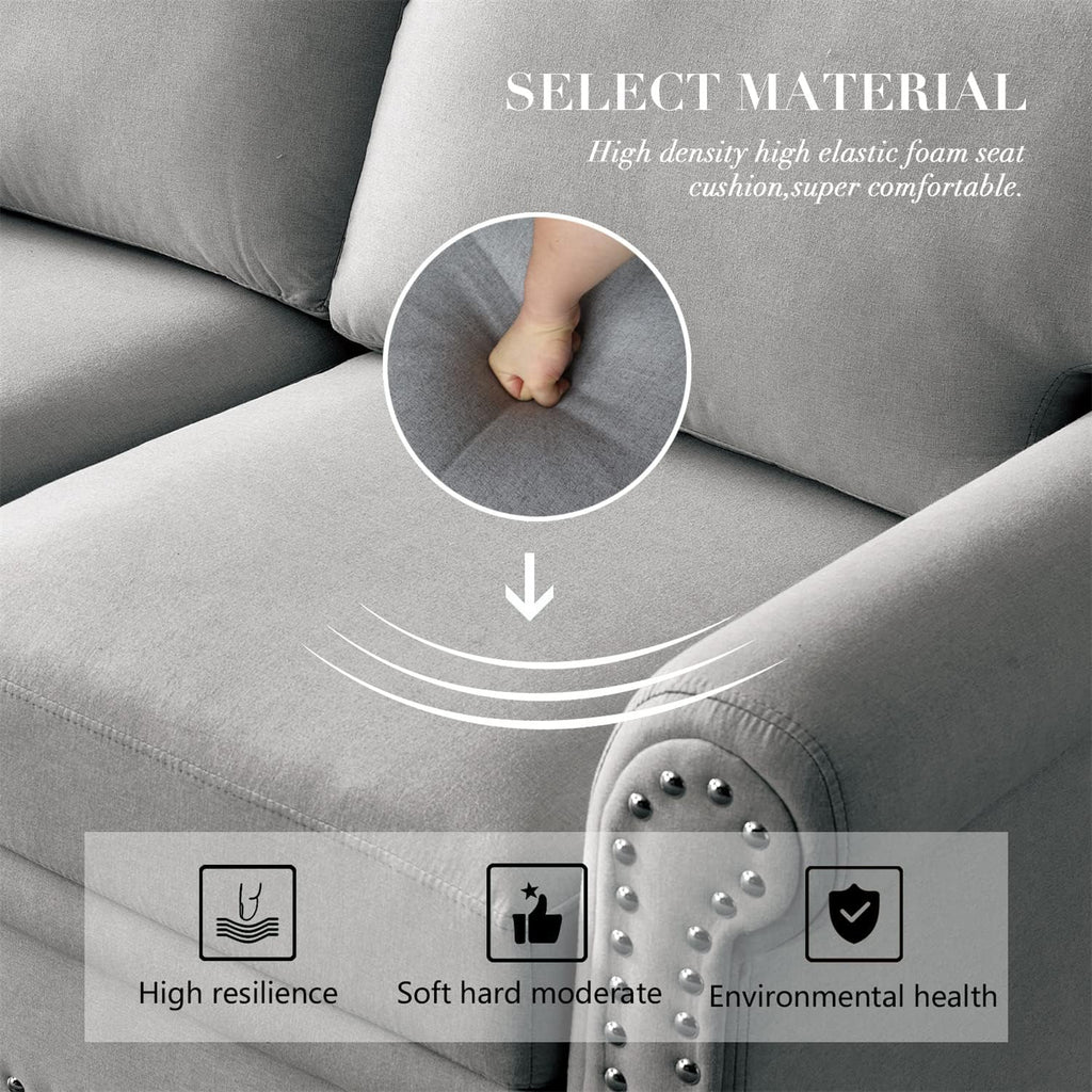 Grey Fabric Upholstered Sofa with Storage and Solid Wood Legs S8966