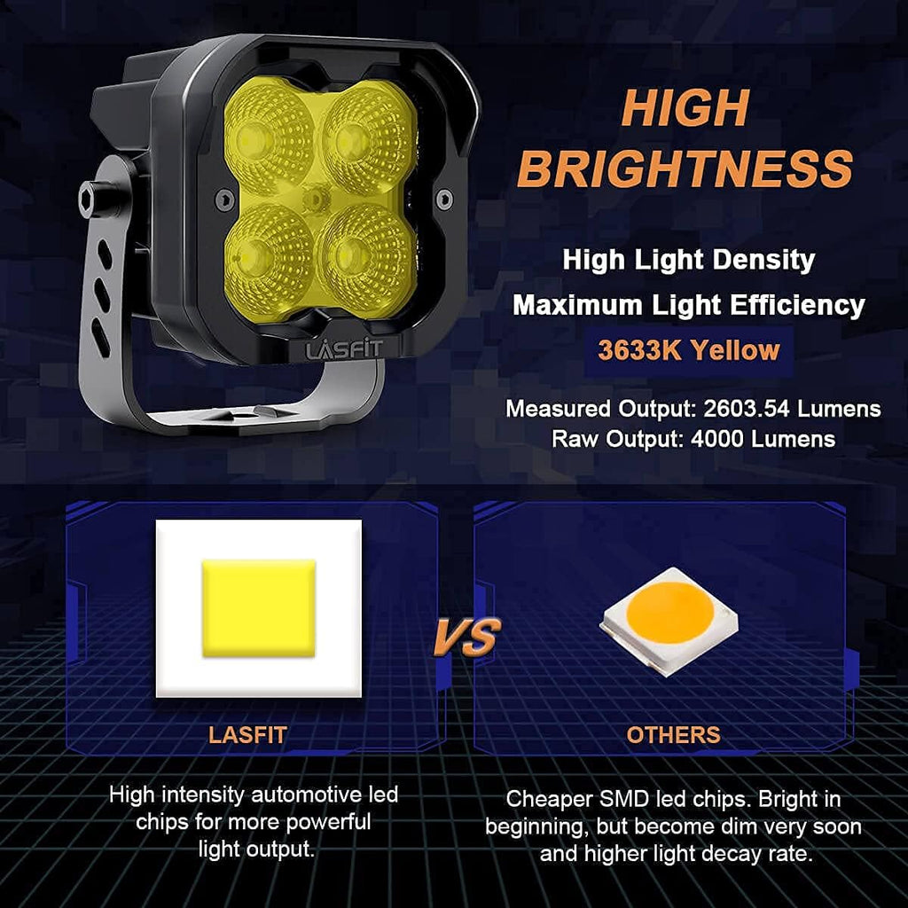 Yellow 3 inch LED Pods Flood Beam Off Road 36W, Pair K99639
