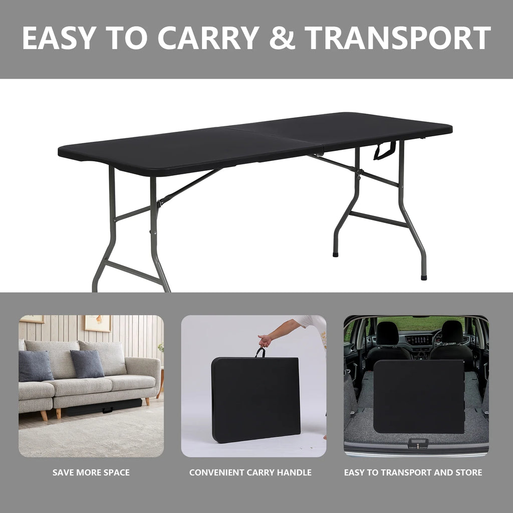 6ft Black Portable Plastic Folding Table Q304