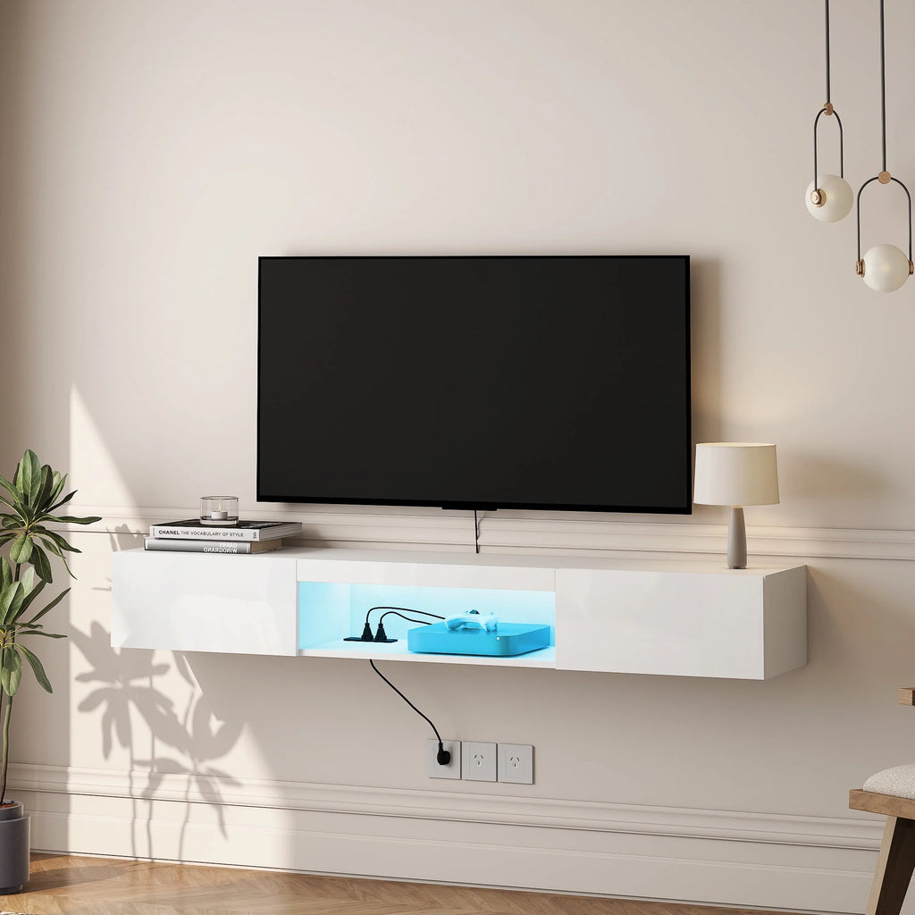 Black 71in Floating TV Stand with LED B67822