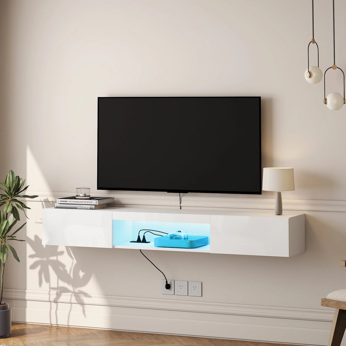Black 71in Floating TV Stand with LED B67822