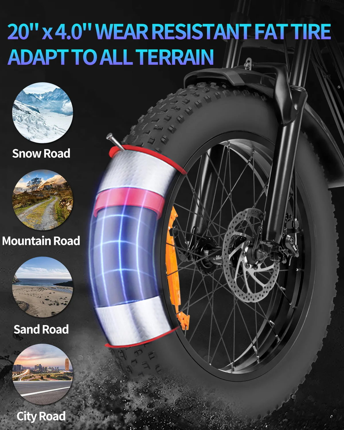 20 Fat Tire 1000W Electric Bike with 48V/20Ah Battery V535