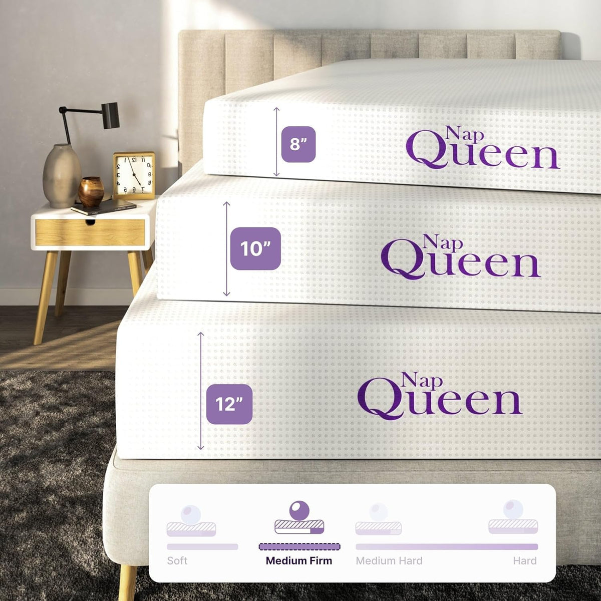 8 Inch Queen Size Bamboo Charcoal Memory Foam Mattress with Metal Platform I48156