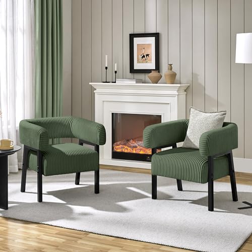 Beige Corduroy Accent Chair Set of 2 G576828
