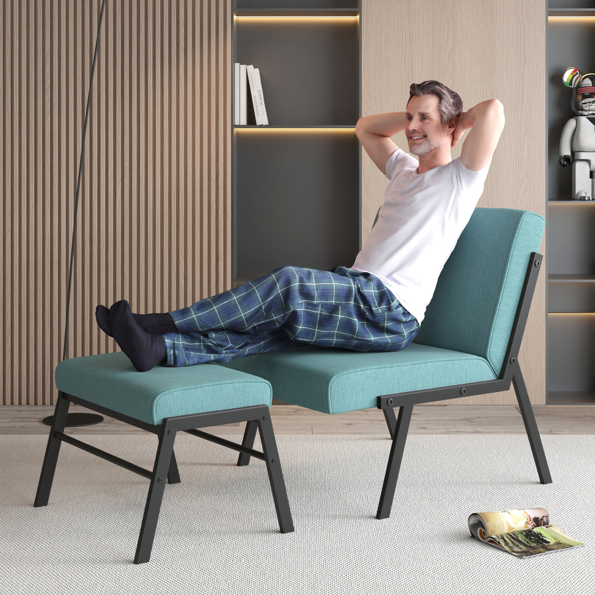 Green Linen Accent Chair with Ottoman M5059