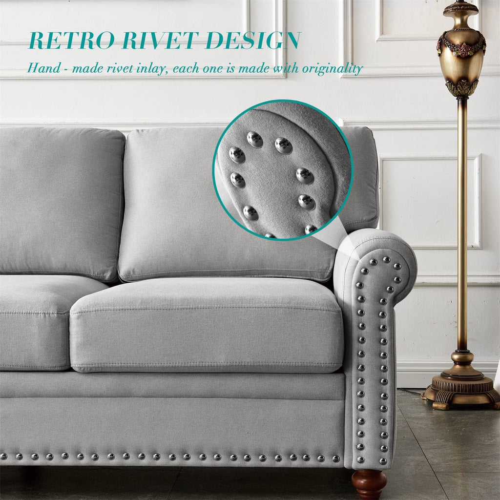 Grey Fabric Upholstered Sofa with Storage and Solid Wood Legs S8966