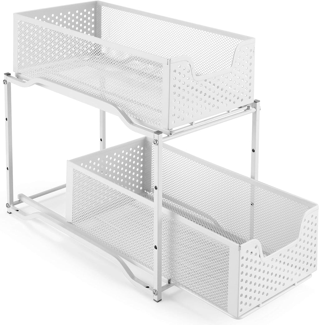 White 2-Tier Under Sink Cabinet Organizer with Sliding Storage Drawer D6662