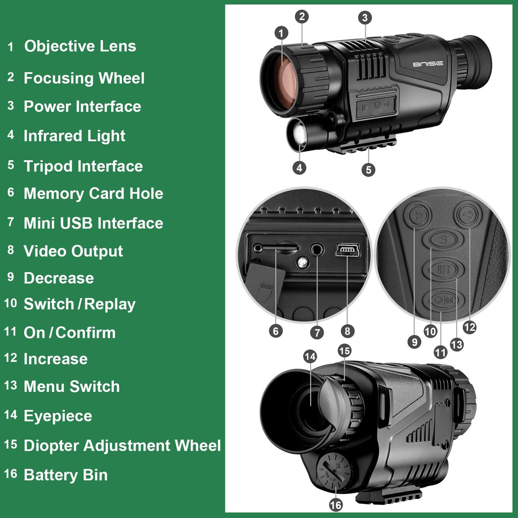 8x40 Infrared Night Vision Monocular Digital Camera with Video Playback USB Output 8G TFCard Z357