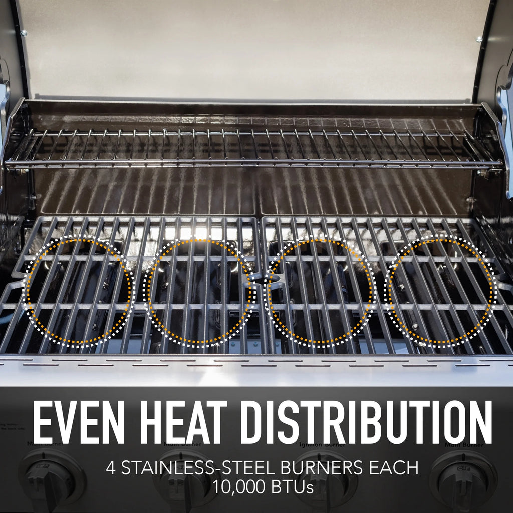 Stainless Steel/Black 4-Burner Propane Gas Grill with Side Burner F44219