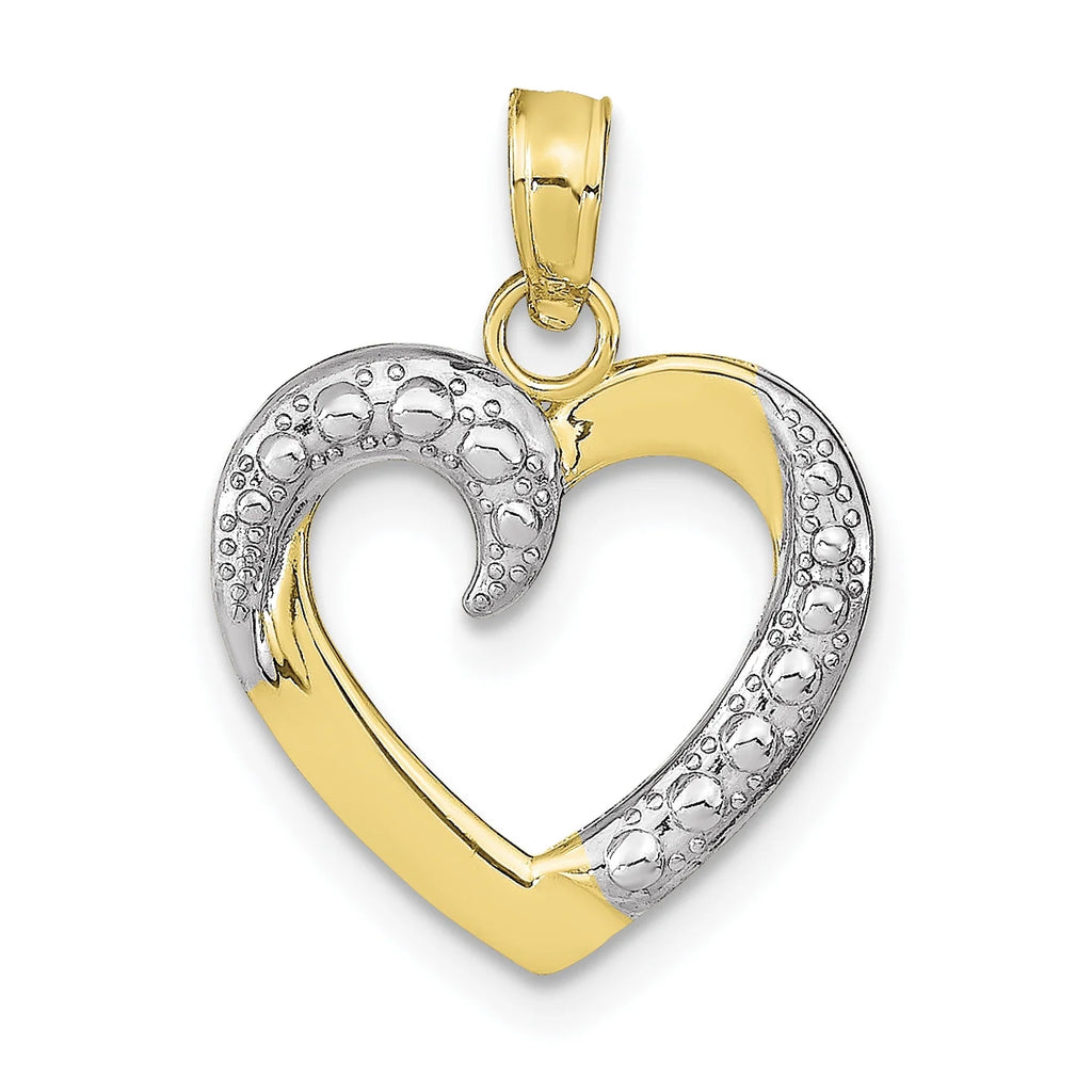 10K Two-Tone Gold Rhodium Plated Heart Pendant With 10K Yellow Gold Rope Chain 20" D385