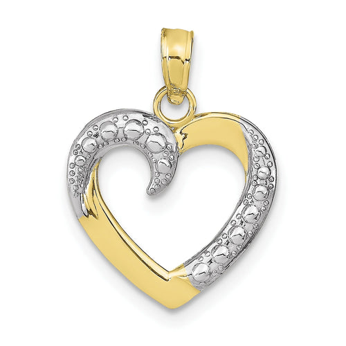 10K Two-Tone Gold Rhodium Plated Heart Pendant With 10K Yellow Gold Rope Chain 20" D385