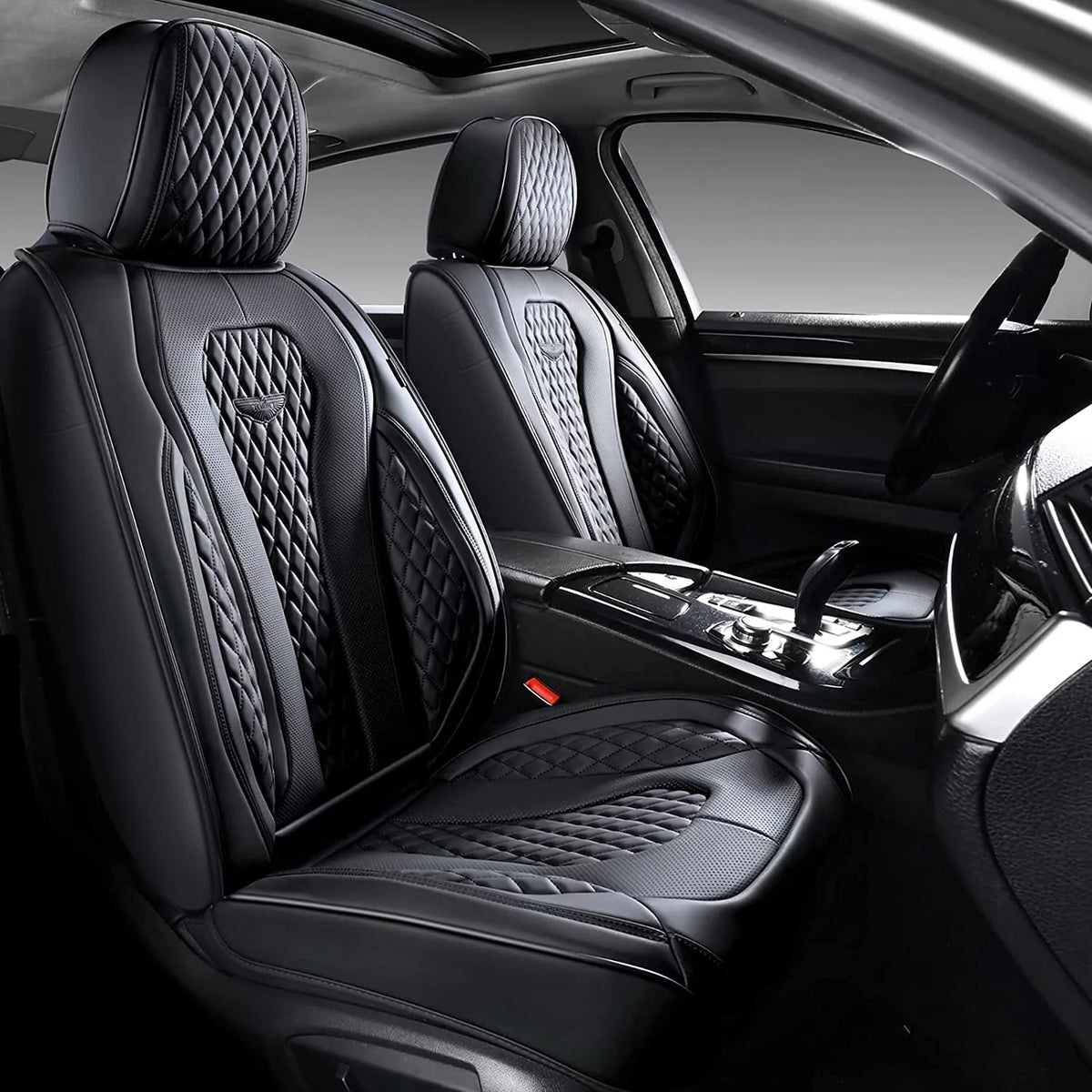 Black 5 Seats Leatherette Car Seat Covers Full Set F543