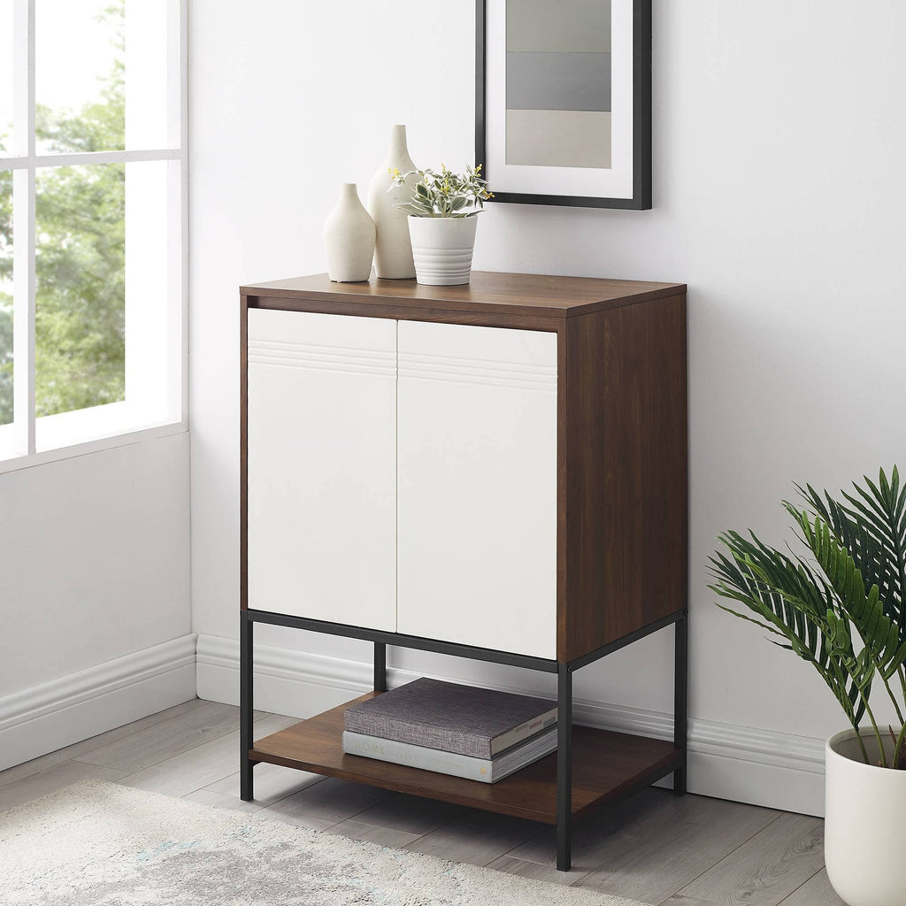 2 Door Accent Cabinet with Lower Shelf Dark Walnut Solid White L36443