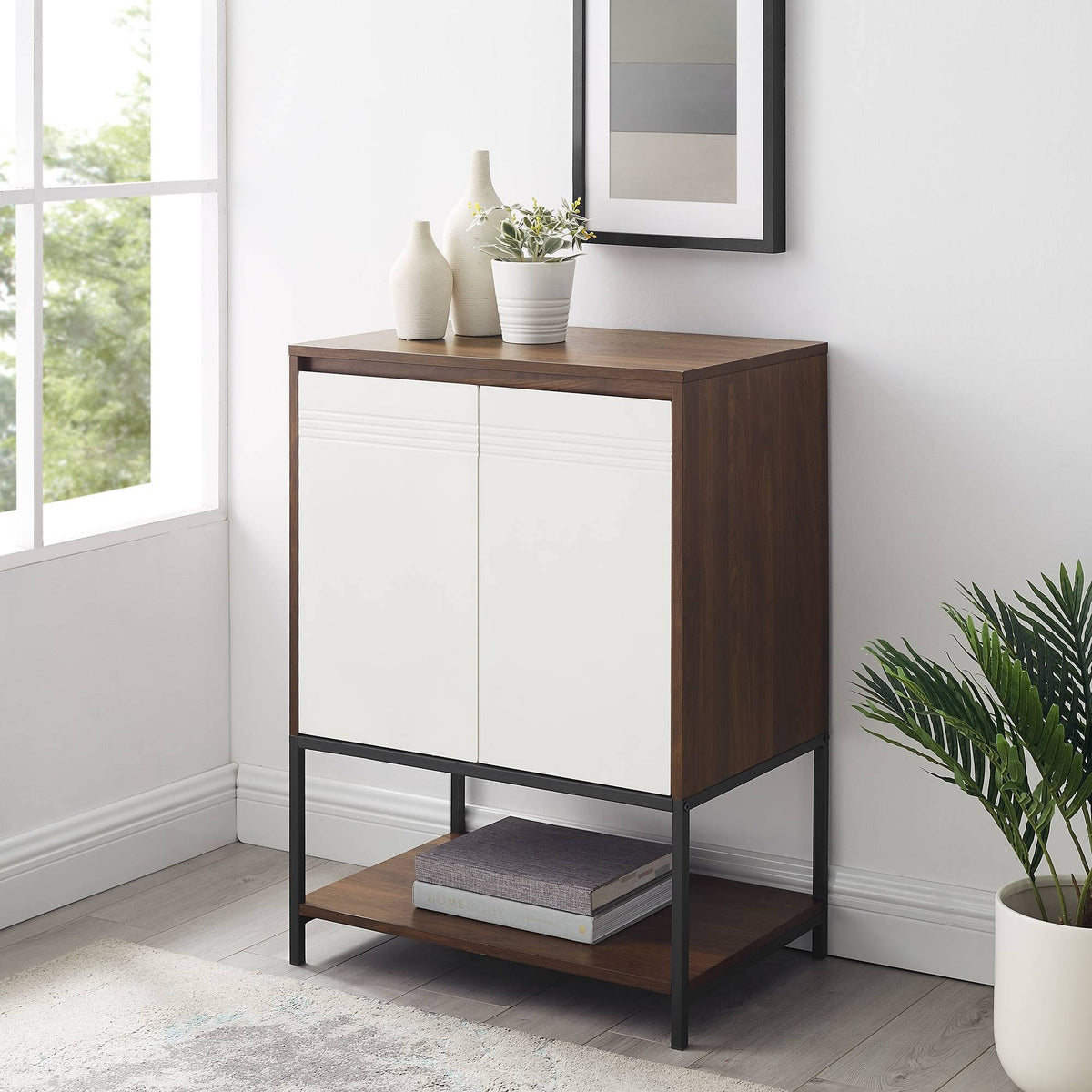 2 Door Accent Cabinet with Lower Shelf Dark Walnut Solid White L36443