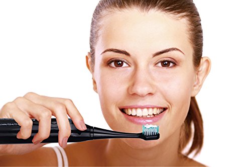 Black Sonic Rechargeable Toothbrush with UV Sanitizer and 12 Brush Heads A9743