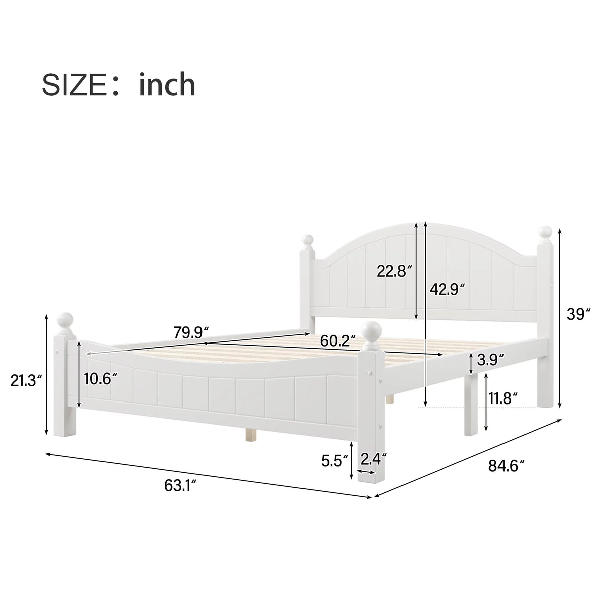 White Solid Wood Platform Bed Queen J751070