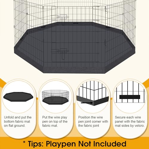 Black 8 Panels 24 Inch Metal Wire Pet Playpen with Top Cover X671397