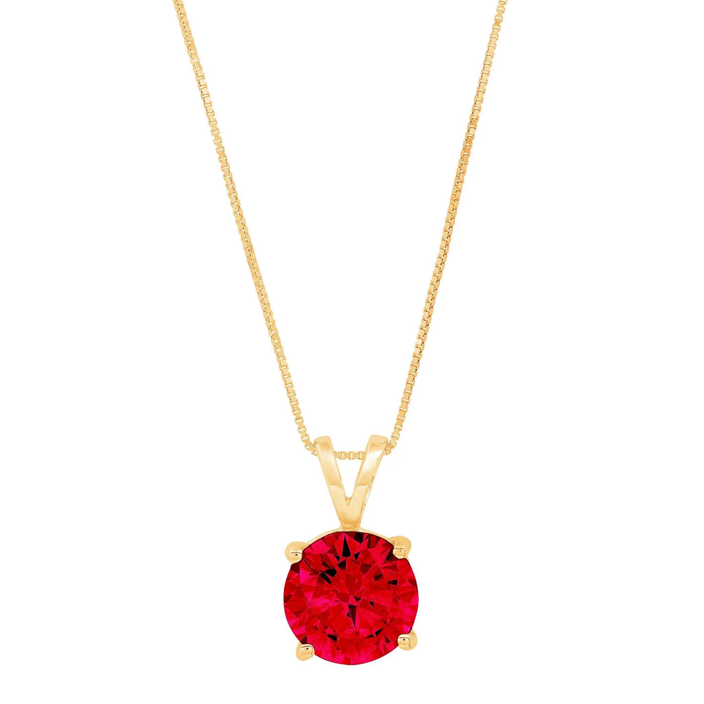 18K Yellow Gold Simulated Ruby Pendant with 16" Chain J729