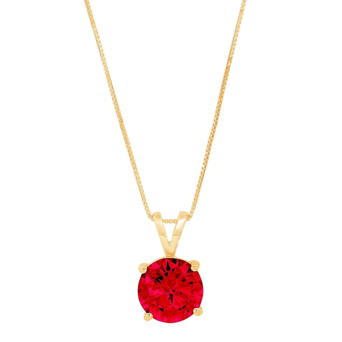 18K Yellow Gold Simulated Ruby Pendant with 16" Chain J729