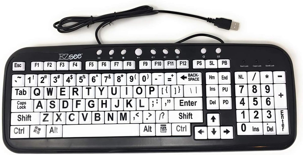 Wired USB Keyboard with Black Characters on White Keys Pack of 2 W99965