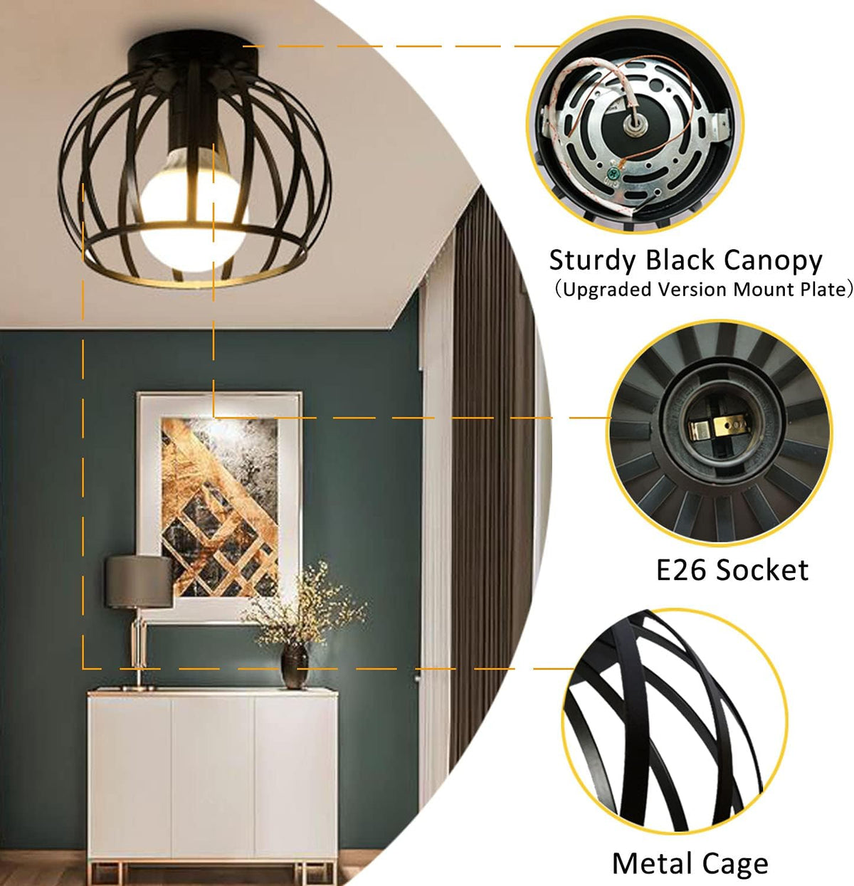 2 Pack Black Semi Flush Mount Ceiling Light Fixture G20266