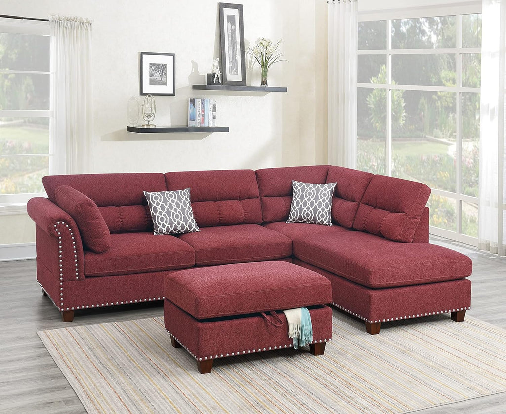 Red Velvet Sectional Sofa Y56783