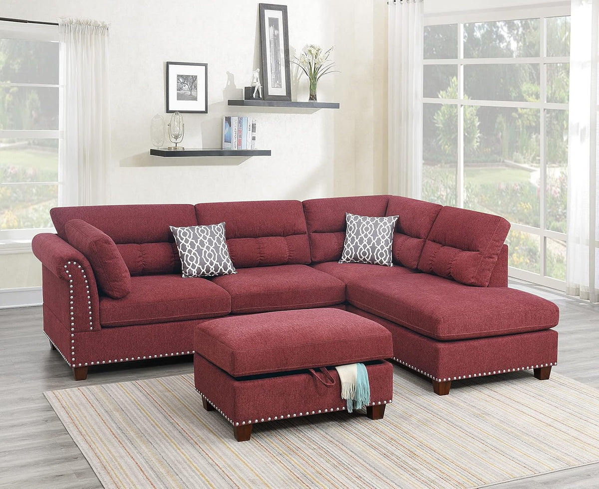 Red Velvet Sectional Sofa Y56783