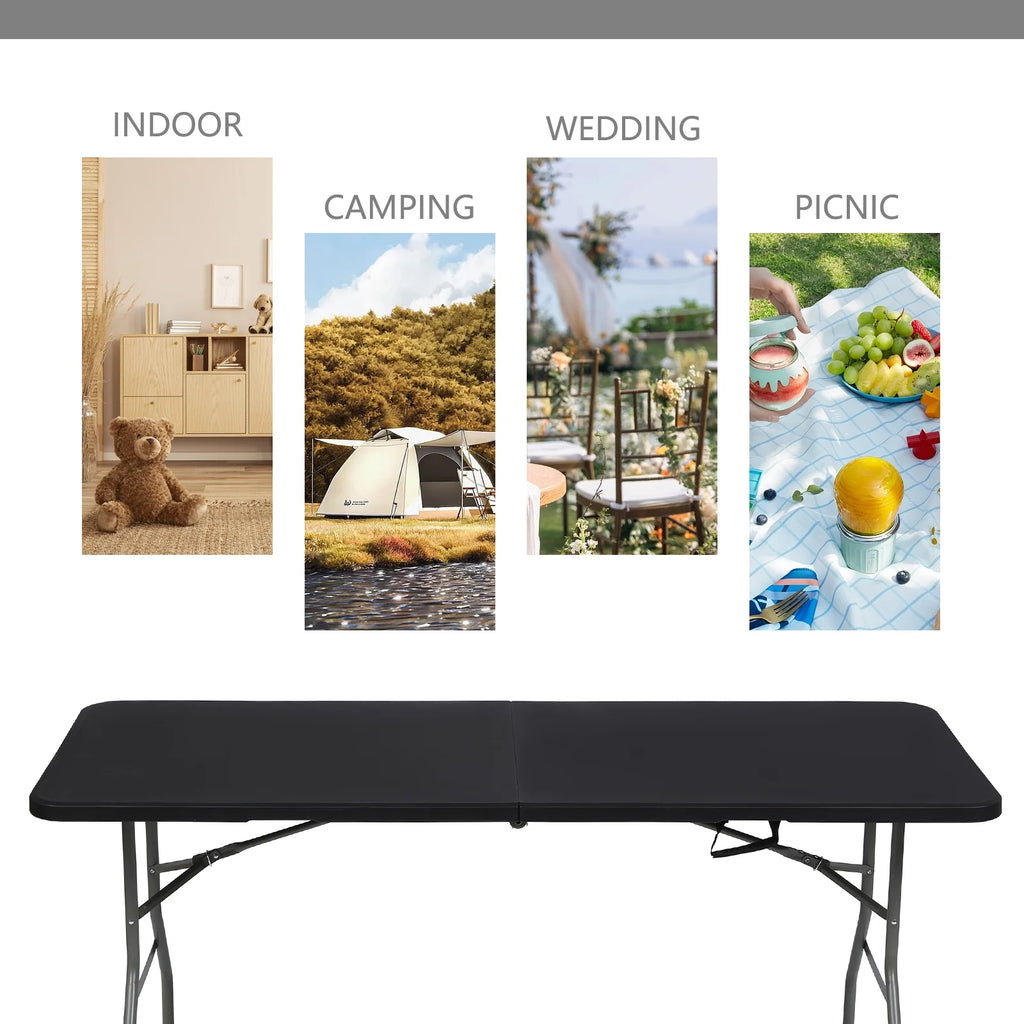 6ft Black Portable Plastic Folding Table Q304