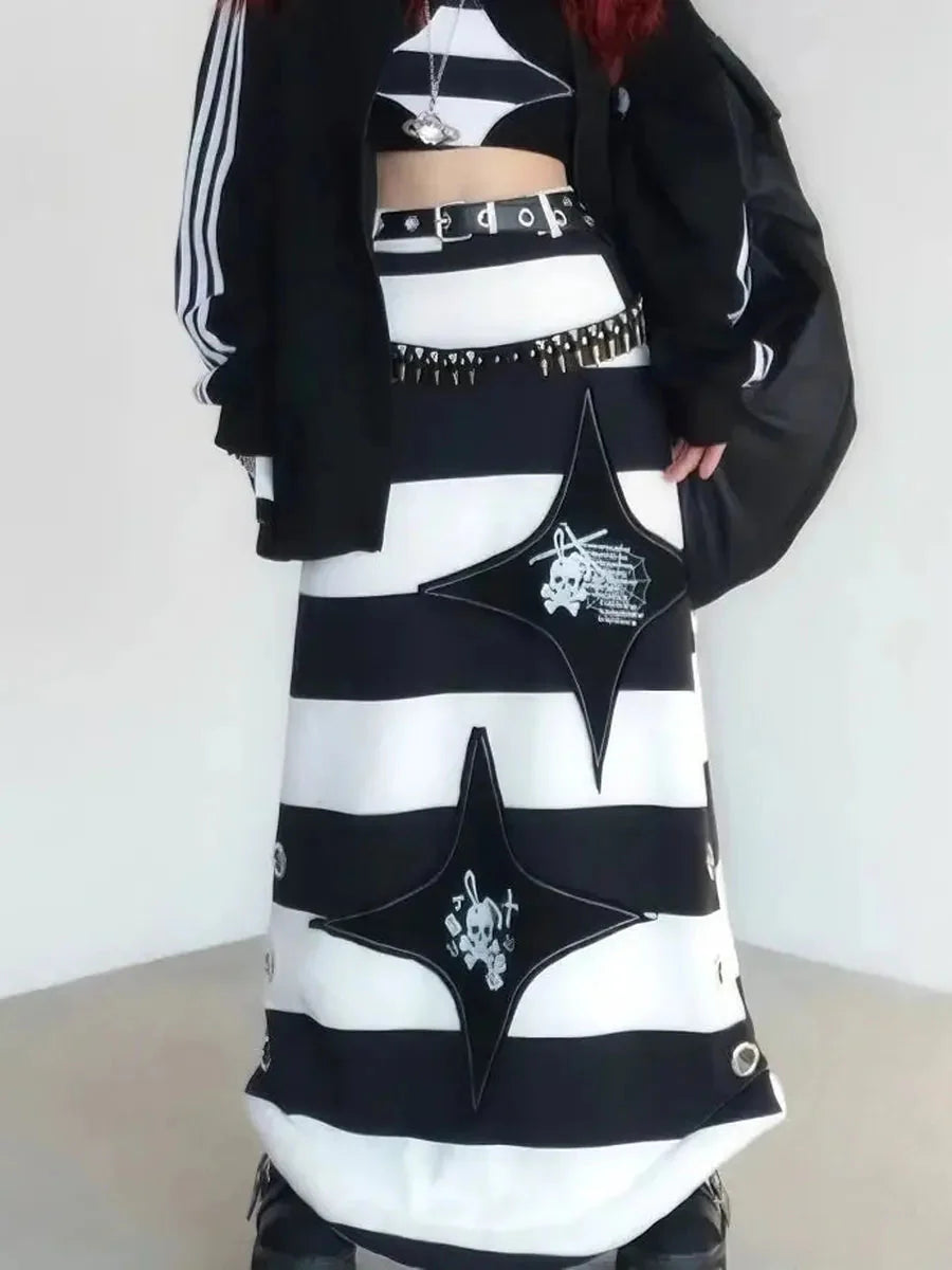 Black White Midi Skirt K995