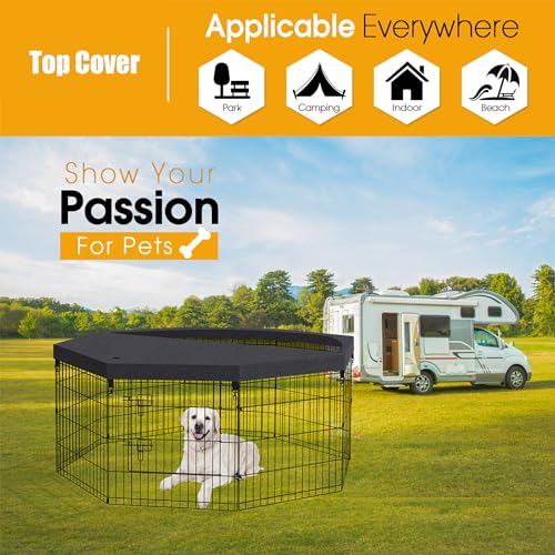 Black 8 Panels 24 Inch Metal Wire Pet Playpen with Top Cover X671397