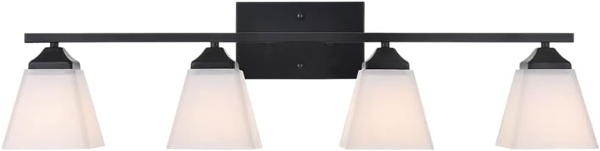 3 Light Black Bathroom Vanity Light Fixture with Opal White Glass Shade T6236
