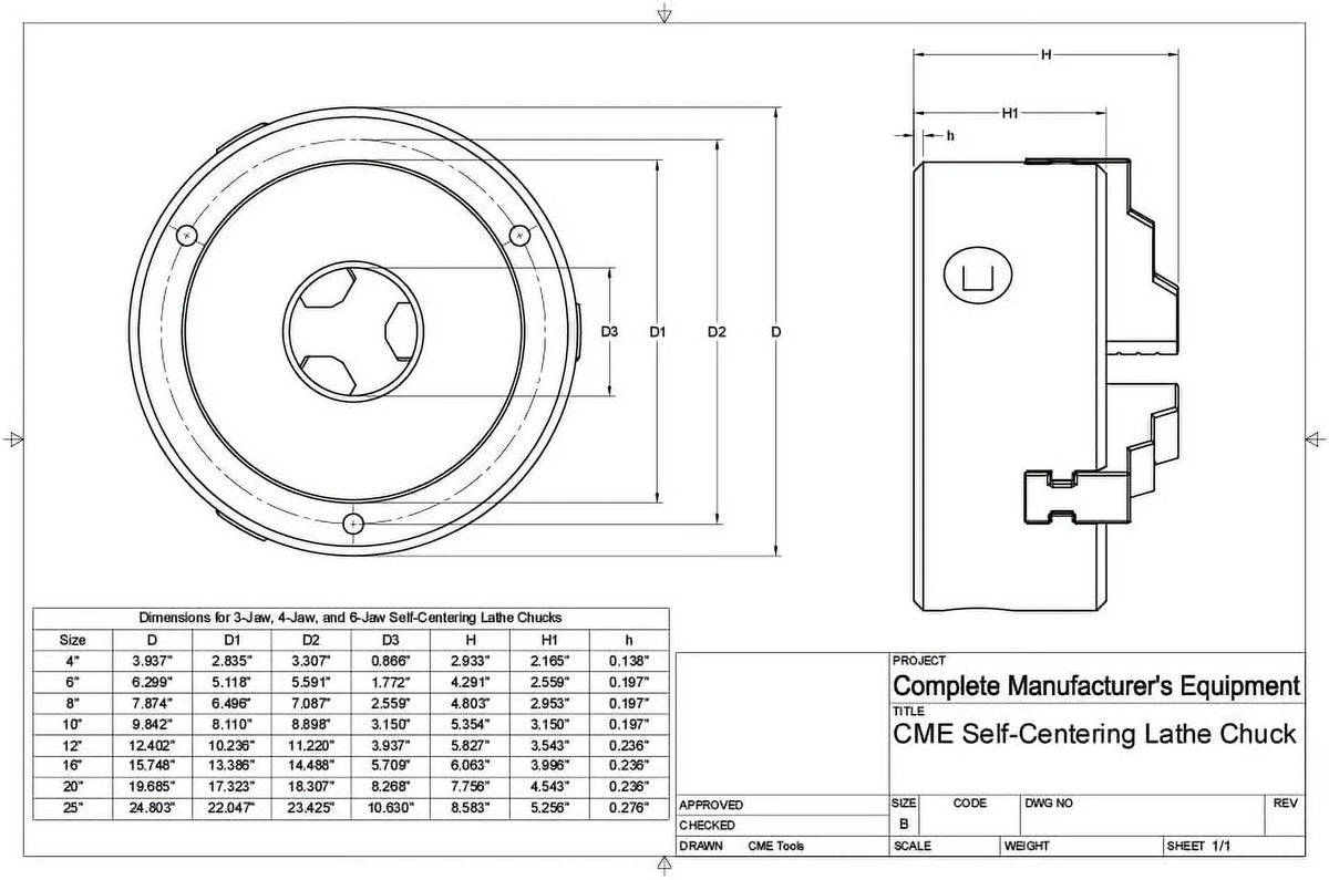 6" 3-Jaw Self-Centering Lathe Chuck with Backing Plate O7484