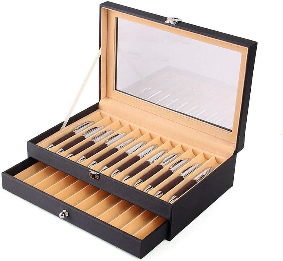 36 Piece Glass Pen Display Case with Drawer B895