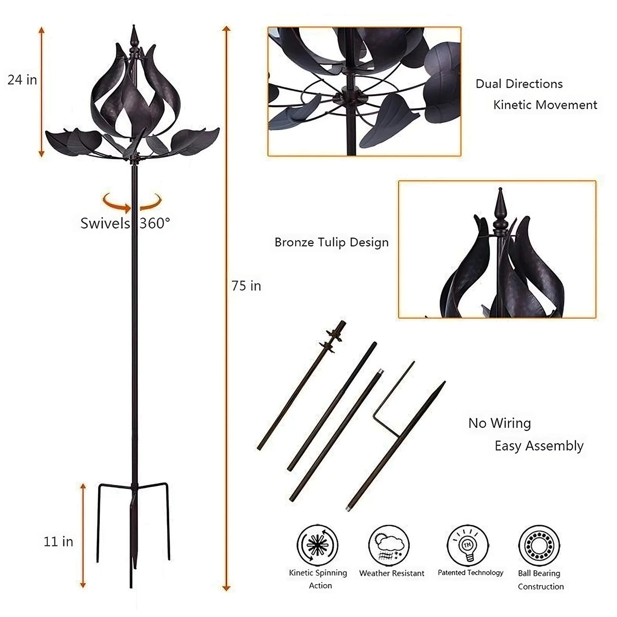 75 inch Bronze Stainless Steel Wind Spinner O616685