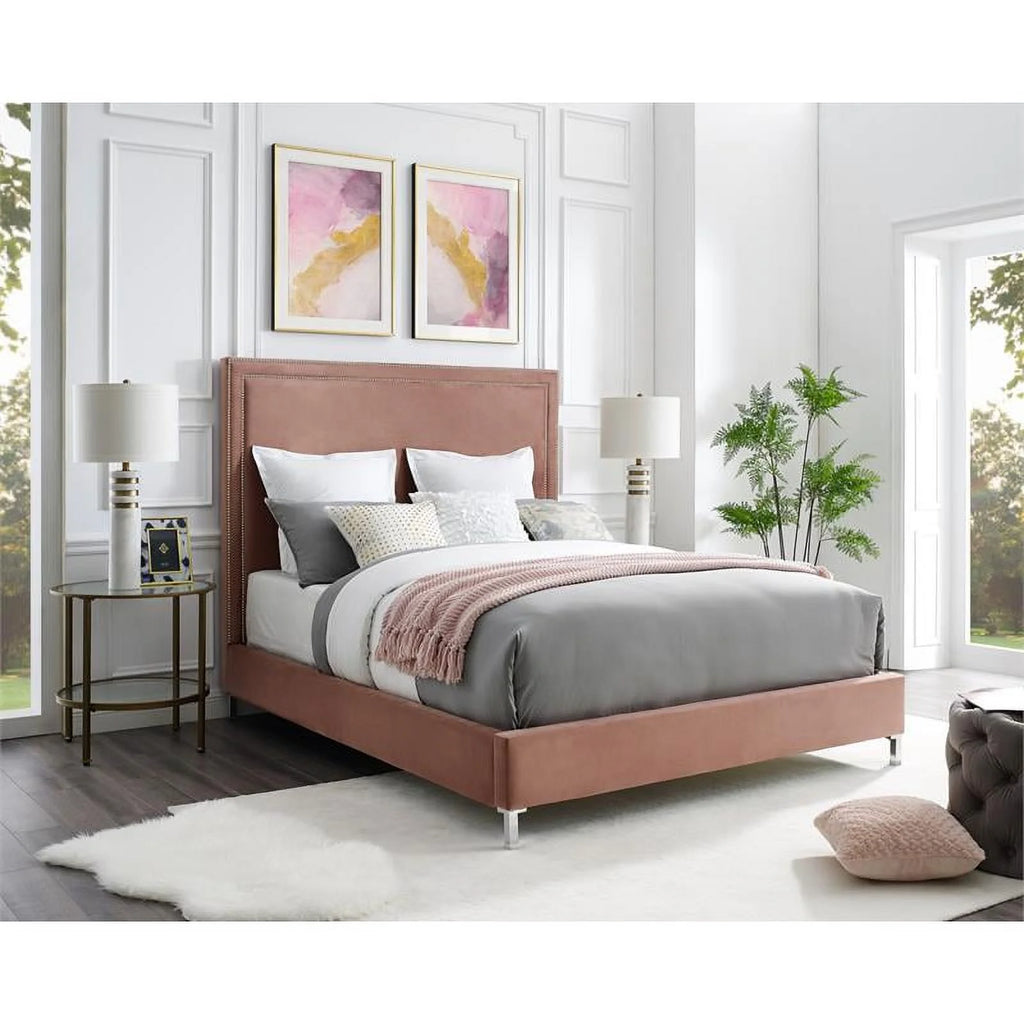 Blush Pink Velvet Queen Bed M5229