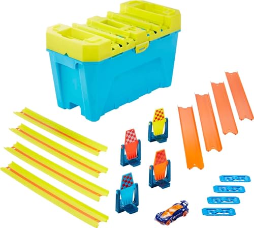 Multi-Lane Speed Box Toy Car Track Builder Playset with 18 Component Parts & 2 1:64 Scale Vehicles H107953
